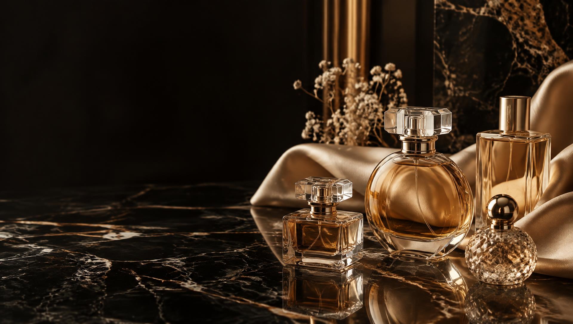 MASHQ perfume bottles on black marble